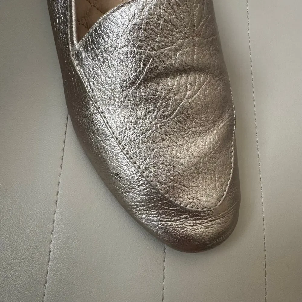 Birdies Metallic Gold Leather Loafers Women’s 5.5 Quilted Smoking Flats